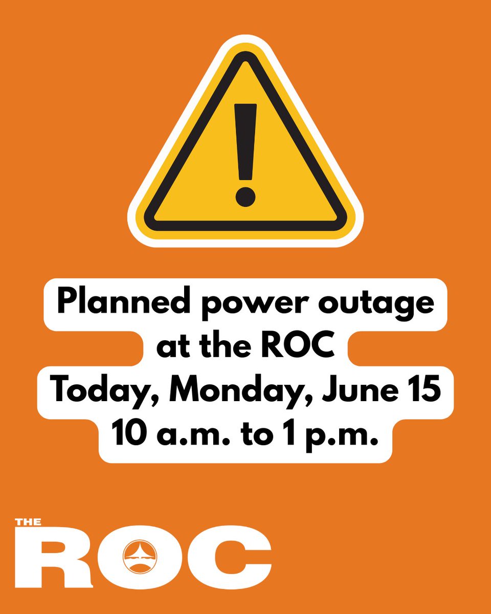georginaroc's tweet photo. Notice for ROC visitors: A planned power outage is scheduled today, Mon., June 15, from 10am-1pm. The ROC Splash Pad &amp; Canteen will be closed during this time &amp; will reopen once power is restored. Learn more at https://t.co/obi7uwyO3u. 
Other splash pads: https://t.co/9sX5gSwlOO. https://t.co/oLx9OSgcIx