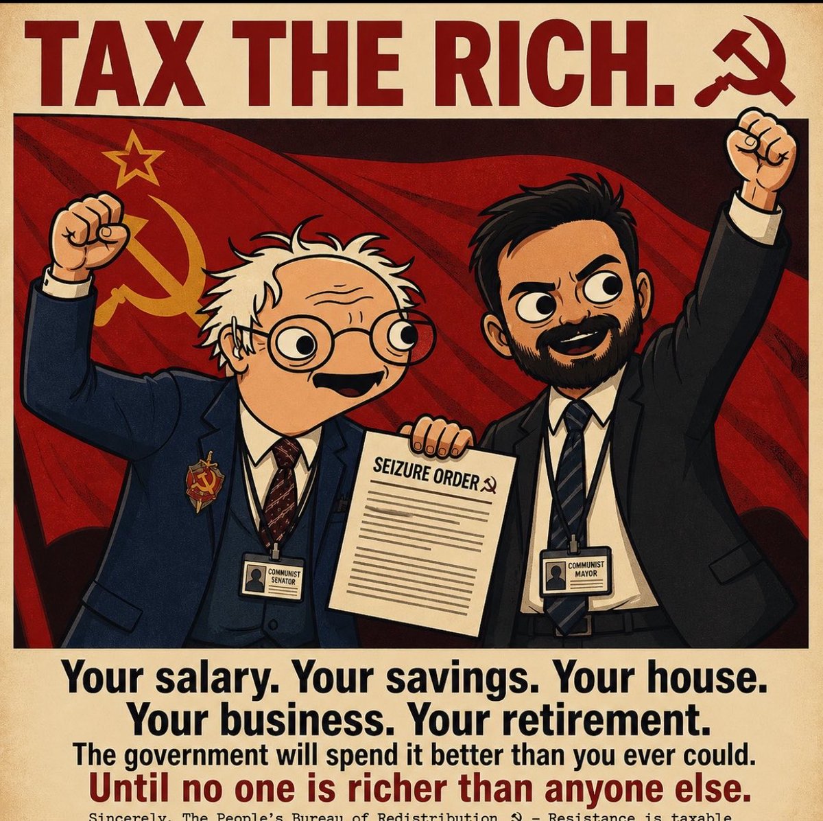 BluntCap's tweet photo. @NYCMayor we need more real socialists like zohran mamdani in power

tax the rich  
regulate everything  
seize the means

no half measures  

the rest are just pretending  

Burnie Senders. https://t.co/K1jtjsB4ta