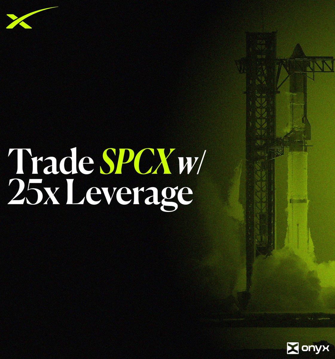 wallstreetbets's tweet photo. BREAKING: $SPCX is live on @onyx_terminal Boosted

you can now trade SpaceX onchain with up to 25x leverage https://t.co/hFOmIv1Jx2