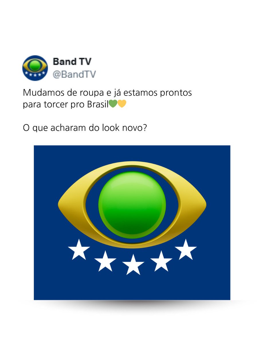 BandTV's tweet photo. Mudamos de roupa e estamos prontos para torcer pro Brasil 🇧🇷💚💛 https://t.co/3vqsLaYgJp