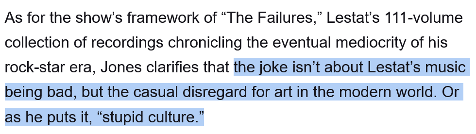 nosepheratu's tweet photo. “isn’t about lestat’s music being bad” “casual disregard for art” “stupid culture” huh whaddya know https://t.co/NxpCCDeM9u