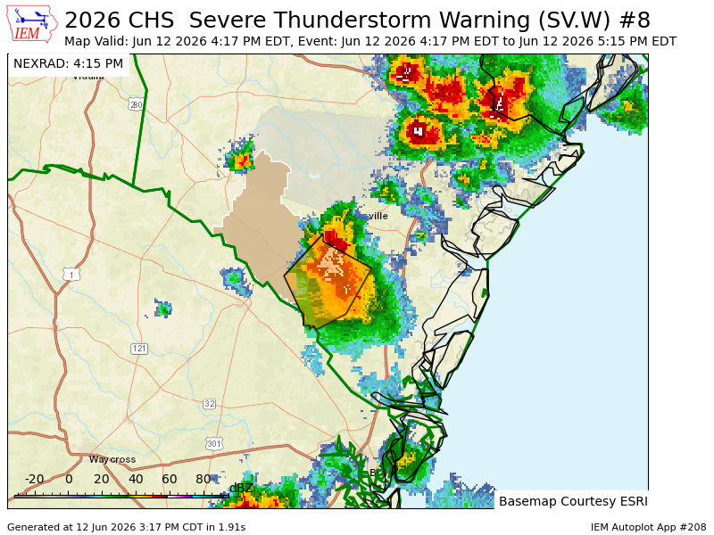 IEMBot_GA's tweet photo. CHS issues Severe Thunderstorm Warning [wind: 60 MPH (RADAR INDICATED), hail: 1.00 IN (RADAR INDICATED)] for Long [GA] till 5:15 PM EDT https://t.co/o6HABJheQW https://t.co/DygLDS8Zq4