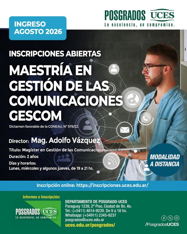 PosgradosUCES's tweet photo. INGRESO AGOSTO 2026
https://t.co/WG2k0DfTPW https://t.co/dCOdy5wKyH
