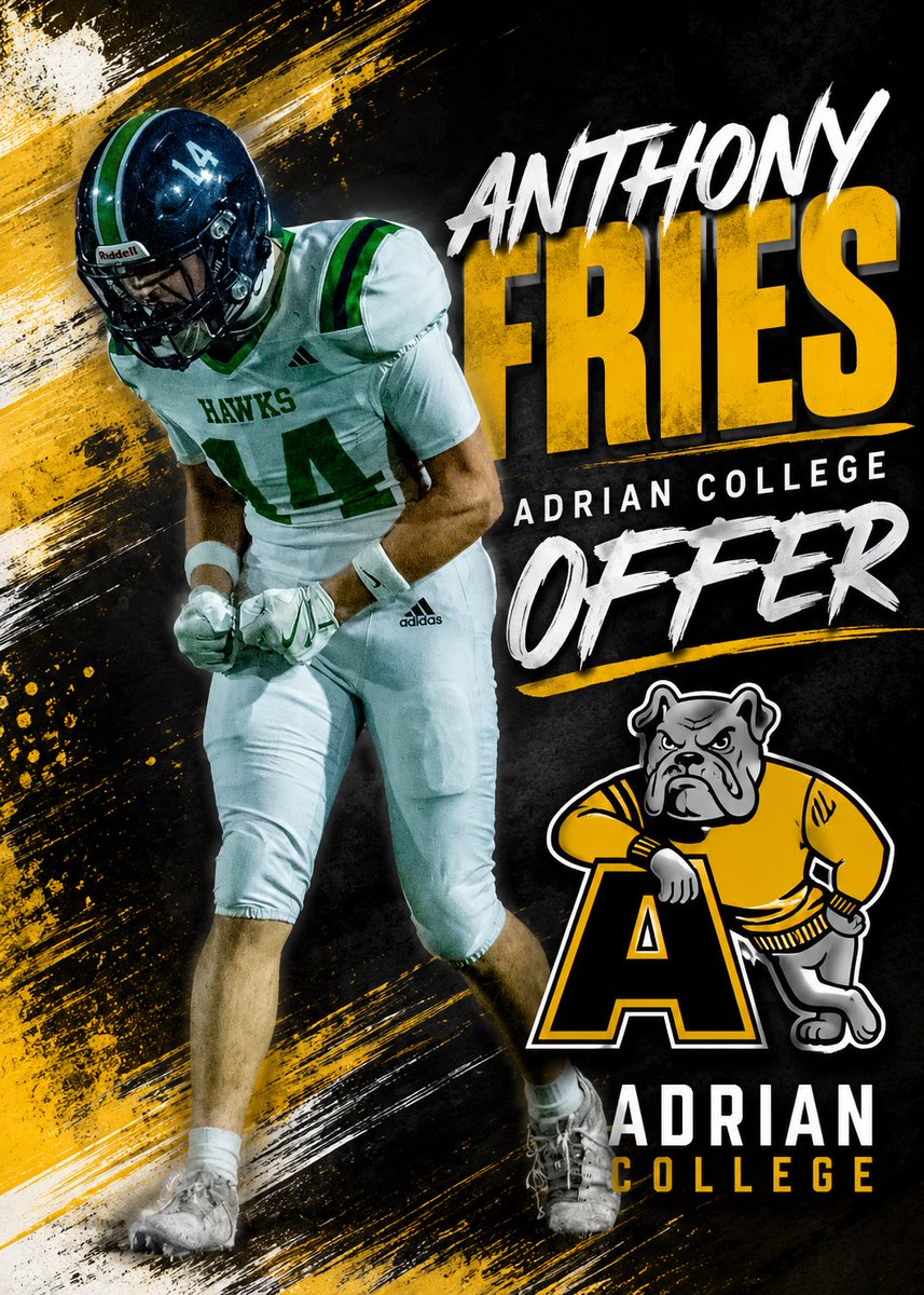 HeritageHawks26's tweet photo. Congratulations to @ANT_Fries2027 for receiving an offer to play at @AdrianCollegeFB! https://t.co/R0Gs2KaBeR