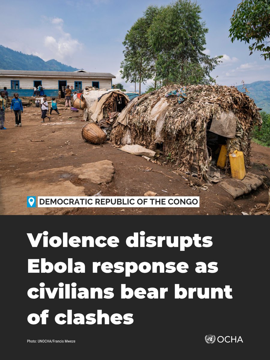 UNOCHA's tweet photo. In eastern #DRC, escalating violence is undermining efforts to contain a rapidly expanding Ebola outbreak, raising the risk of further spread.

Renewed clashes in Masisi territory have displaced more people and restricted humanitarian movements.

Read: https://t.co/JikRnDaXjO https://t.co/cXUWvlO75A
