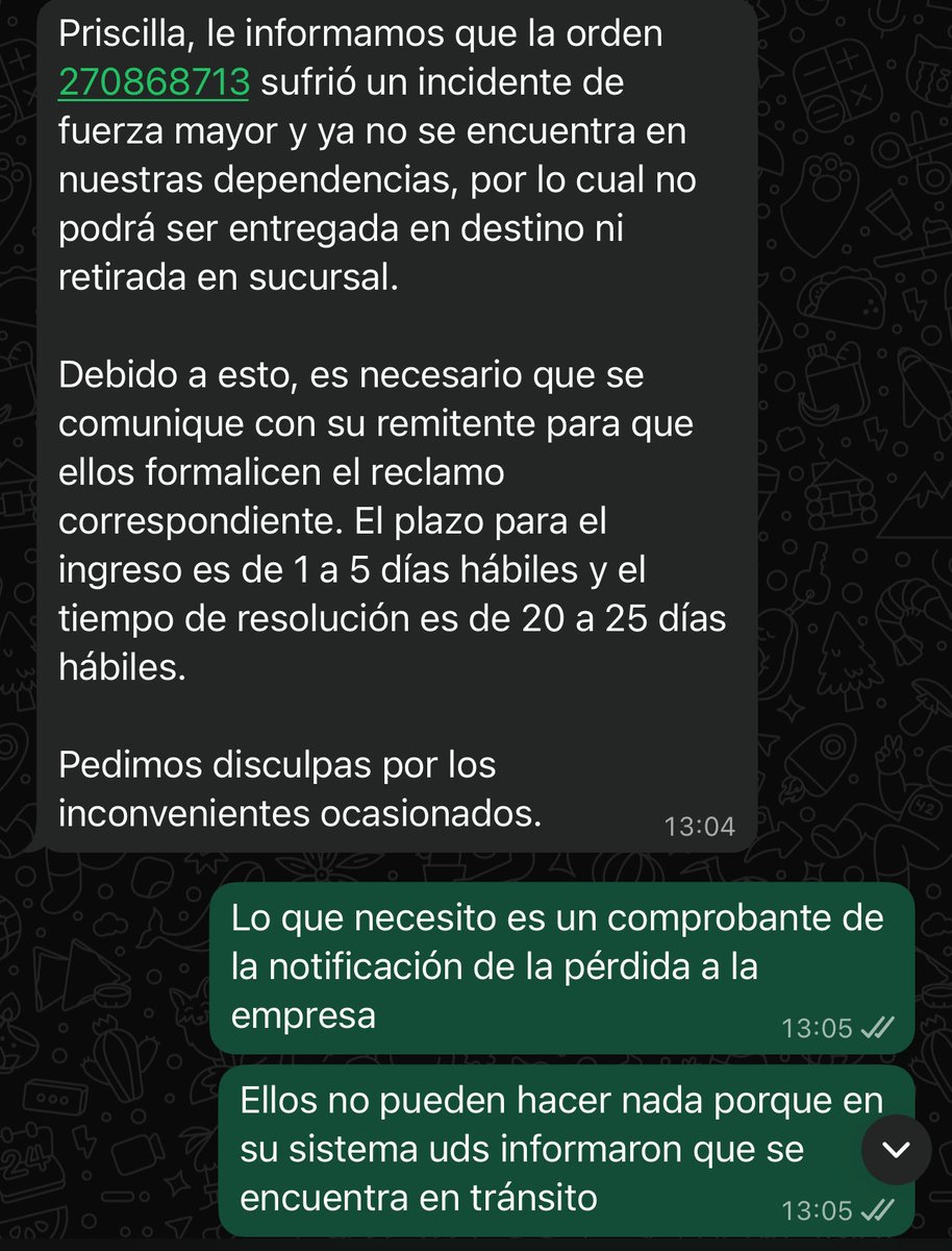 NoviaAdaptativa's tweet photo. @StarkenCL @RAOCHILE Claro acá te pego los datos,  ya me di esa vuelta DM 5 veces, acompáñeme a leer esta triste historia del envío 270868713 🤍💋 https://t.co/zvrOQGqtuU