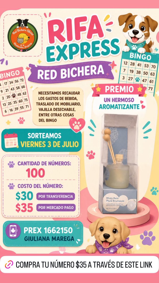 redbicheraof's tweet photo. BINGO RED BICHERA
DEBEMOS JUNTAR DINERO PARA EL FLETE QUE LLEVARÁ EL MOBILIARIO, LAS BEBIDAS, LA VAJILLA DESCARTABLE PARA SERVIR LA COMIDA Y BEBIDA, MÁS BEBIDA.
A FIN DE RECAUDAR ESE DINERO TENDREMOS 3 RIFAS EXPRESS, ASÍ LOGRAMOS JUNTAR EL DINERO 🐾
Rifa👇
https://t.co/ao8fcoCwu7 https://t.co/aNmcmZmCij