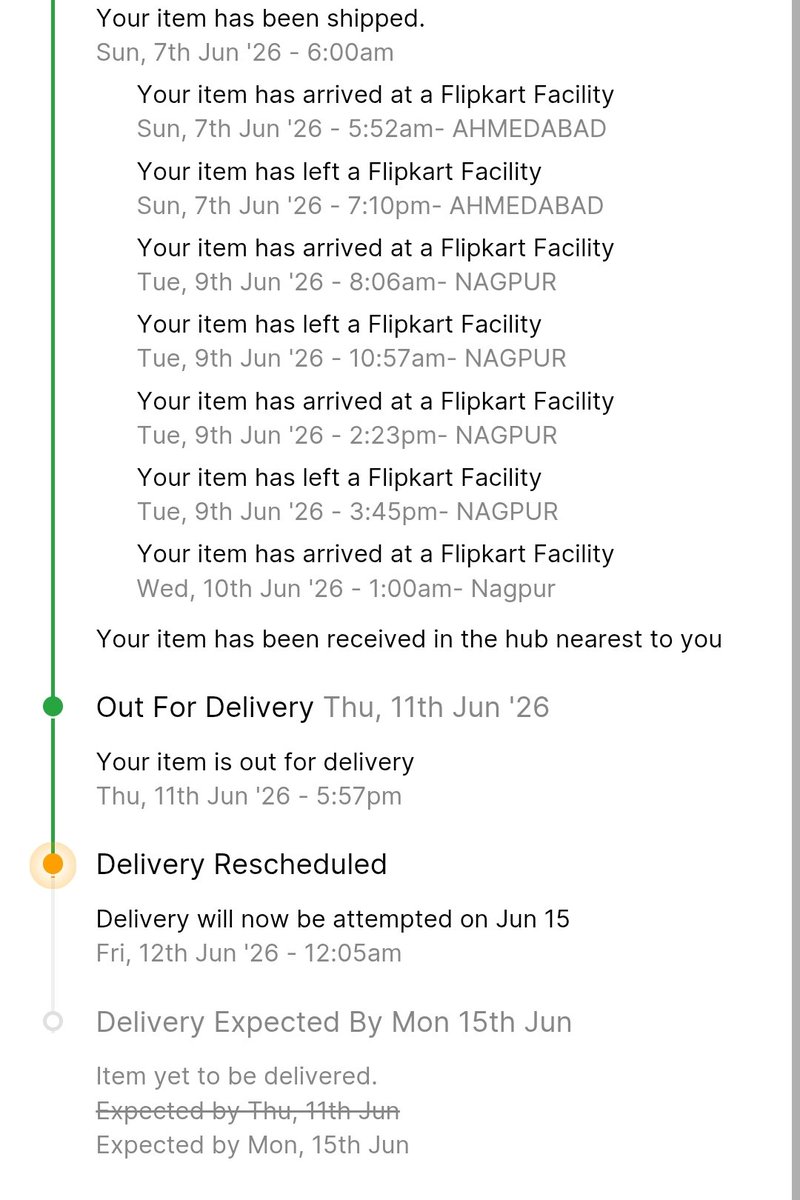 Creatordoc0631's tweet photo. @flipkartsupport @Flipkart you never attempted delivery , product was never out for delivery, product is in nearby hub still why such a long delay. Why fool your customer #shameonyouflipkart https://t.co/IL5ev0sCSK