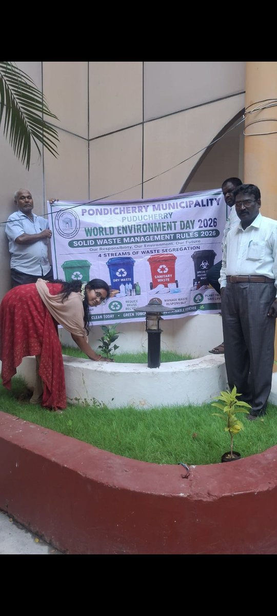Pdymunicipality's tweet photo. World Environment Day 2026 – ‘Ek Ped Maa Ke Naam’ Plantation Drive
As part of the World Environment Day 2026 celebrations, Pondicherry Municipality conducted a plantation drive under the ‘Ek Ped Maa Ke Naam’ initiative.
#WED2026
#SwachhBharat https://t.co/eZO9itSzG1