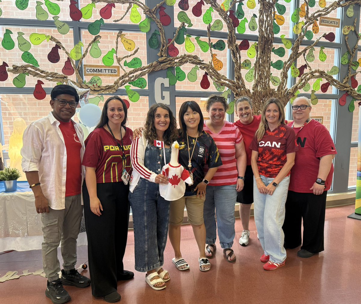 PioCampbell's tweet photo. Wearing #redfored at @StPioDPCDSB today! Even Cardi Beak, my classroom goose got in there! @elemdp @OECTAProv #ONTed https://t.co/Ozfimwt5Fh