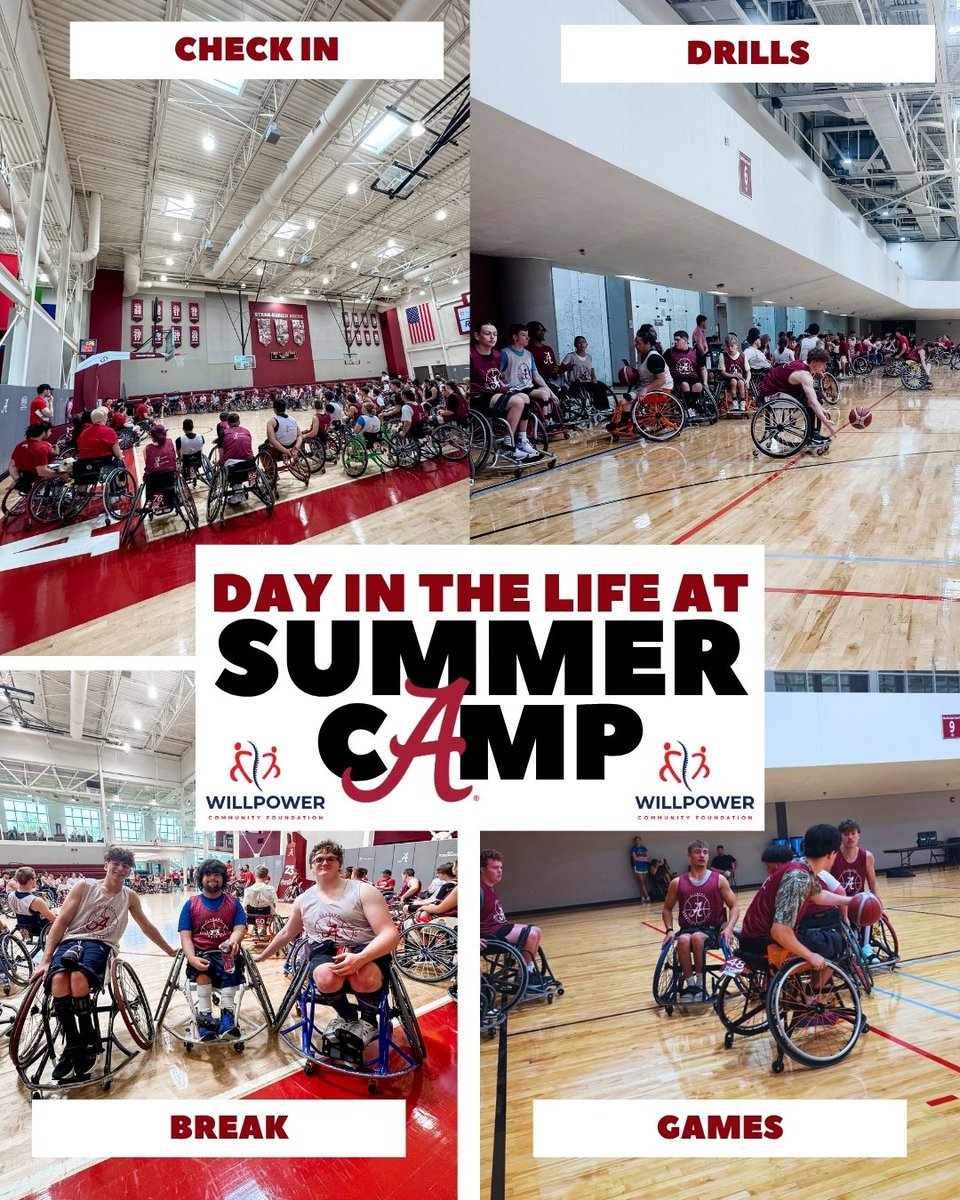 alabamaadapted's tweet photo. A day in the life at Bama Camp!

A special thank you to the WillPower Foundation for helping make this experience possible for athletes from across the country. Your support is creating opportunities both on and off the court.
#RollTide | #AlabamaAdaptedAthletics https://t.co/KWNfX4eWVn