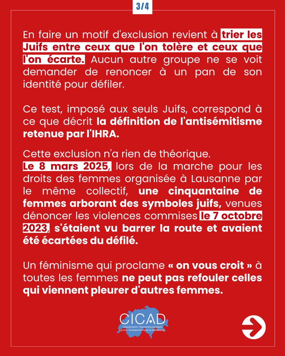 CICADch's tweet photo. La CICAD dénonce l’exclusion des sionistes annoncée par la @GF_Vaud.
On ne peut pas refuser l’antisémitisme tout en excluant celles et ceux pour qui le droit du peuple juif à disposer d’un État fait partie de l’identité.
Une lutte contre les discriminations doit valoir pour tous. https://t.co/GhnRULm8B6