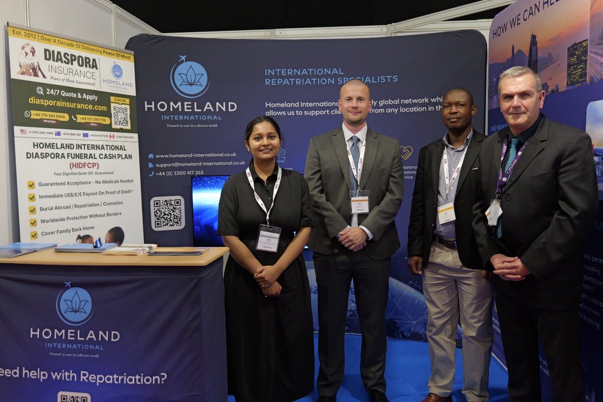 DiasporaCover's tweet photo. We are grateful to have been able to join our partners from Homeland International yesterday at the National Funeral Exhibition. Stop by stand 64 tomorrow to hear more about the Homeland International Diaspora Insurance Funeral Cash Plan!
 #NFE2026 #DiasporaInsurance https://t.co/aSyO2p5QQY
