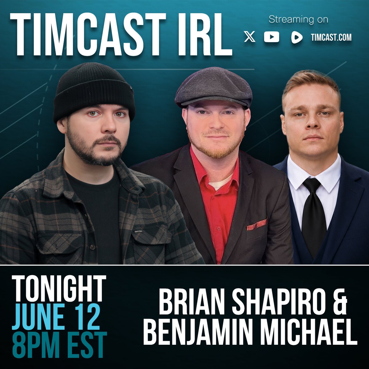 TimcastNews's tweet photo. TONIGHT on Timcast IRL | Brian Shapiro &amp; Benjamin Michael
@TheBrianShapiro @RealBenMichael 

Watch LIVE at 8pm EST on Rumble, YouTube, X &amp; Facebook https://t.co/c9AvfAAvso