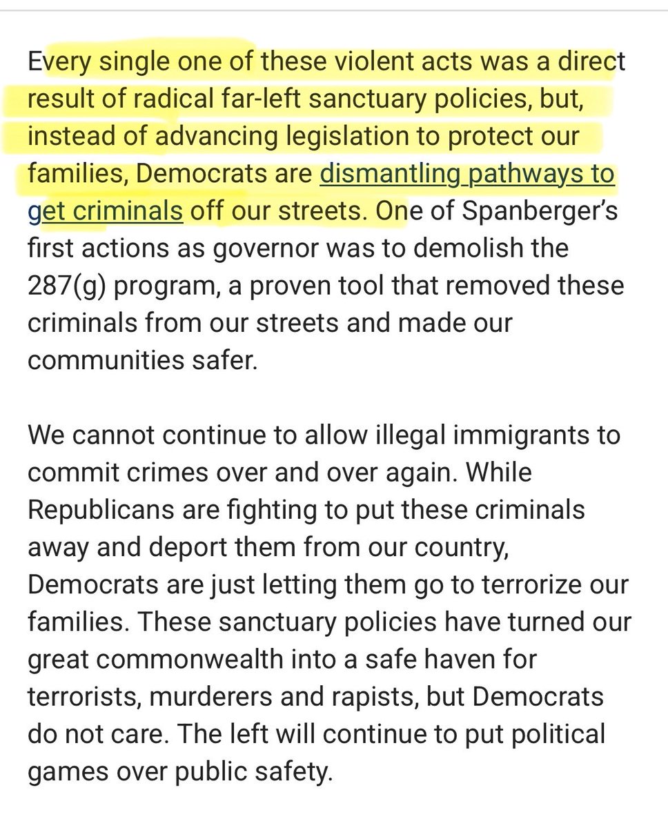VA_GOP's tweet photo. 🚨NEW: “Because of Spanberger’s pro-crime, pro-illegal immigration policies, criminal illegal aliens have been allowed to roam our streets, terrorizing local communities and threatening the safety and security of every Virginian.” — @Cline4Virginia https://t.co/uA3RiAibE7