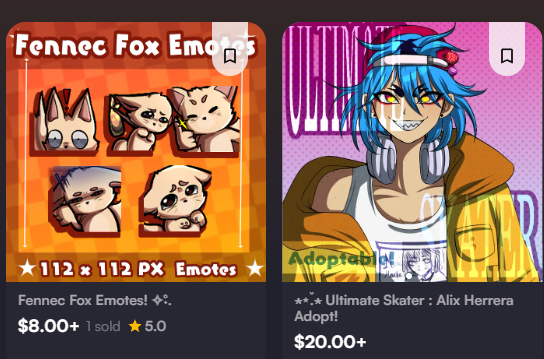 PlateDR_'s tweet photo. I should plug my stuff more:
If you wanna support me and get something in return, check my Vgen shop for this little guys!!

The Ultimate Skater is a one time purchase and gone, but the fennec fox emotes everyone can buy!! Check it out on the link in my bio!! https://t.co/GdFPUZuh2L