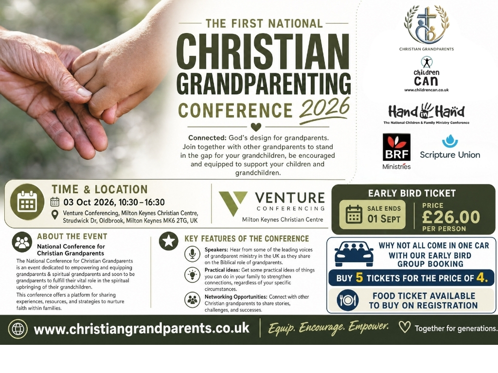 Childrencan's tweet photo. Join the first National Christian Grandparenting Conference!
3 Oct 2026 | Milton Keynes
Be encouraged, equipped &amp; connected through inspiring speakers, practical ideas &amp; networking.
Early Bird £26
Buy 5 tickets for the price of 4
https://t.co/TkWZLyEw1i https://t.co/GQkoRAOxzE