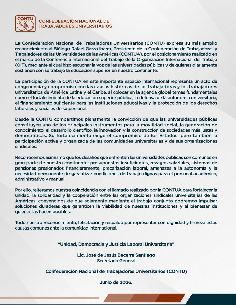 FESAPAUVEstatal's tweet photo. Reconocimiento al Presidente de la CONTUA, por su participación en la 114 Conferencia Internacional del Trabajo.

https://t.co/jEDSwwi2Y0

#Contu #Contua #Universidad #Sindicato https://t.co/fK97DRqF4S