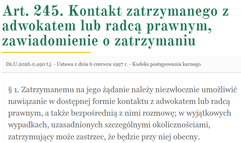 SluzbyiObywatel's tweet photo. Z zatrzymaniem Leszka Kraskowskiego robi się coraz dziwaczniej. Przez 5 dni nie miał kontaktu z adwokatem. Ten wydzwaniał cały tydzień a wczoraj literalnie stał od rana przez zakładem karnym na Białołęce. Z łaski wpuszczono go wieczorem. To wszystko mimo art. 245 KPK, który nakazuje umożliwienie niezwłocznego  kontaktu z adwokatem. 
W tym czasie dziennikarza nakłaniano do przyznania się i podpisania dokumentów. Czyli delikt do sześcianu.

Gdyby do czegoś takiego doszło w USA to, z powodu tak daleko idącego naruszenia prawa do obrony, trudno byłoby skutecznie postawić zarzut. Tam jest problem jak  nie odczyta się w porę Mirandy a co dopiero 5 dni bez prawnika a w tym czasie próba wymuszenia zeznań. Liczę, że adwokat zatrzymanego, podniesie tą kwestię w sądzie.