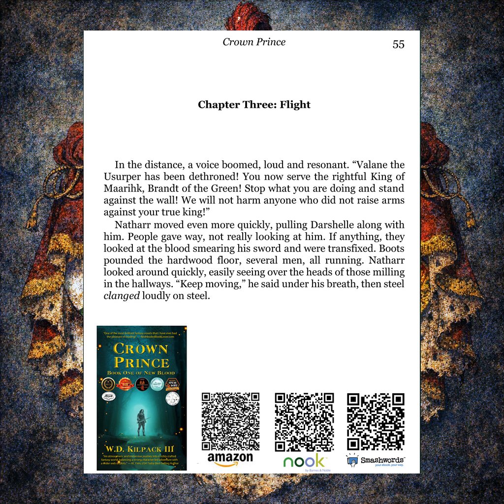 WDKilpack's tweet photo. @A_DiAngelo Crown Prince: Book One of New Blood, Chpt 3, Paragraph 1 | For Sample Tap https://t.co/eBPudU5Fmj

#Amazon #KindleUnlimited #EpicFantasy #MedievalFantasy #UsurpersMight #DarkFantasy #FantasySeries #RisingDarkness #booksample #Kilpack #Author #NewBloodSaga #WritersLift https://t.co/v4kHBAn9YX