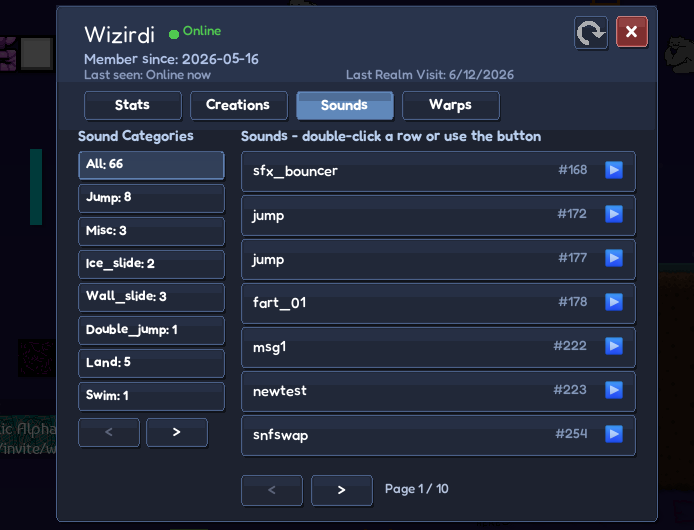 wizirdi's tweet photo. Heartlands v0.3 will have a lot of updates to player made sound effects. You'll also be able to listen to sounds other players have made through their profile!
#gamedev #indiegamedev #2dmmo #mmorpg https://t.co/sQ6QOJAyM4