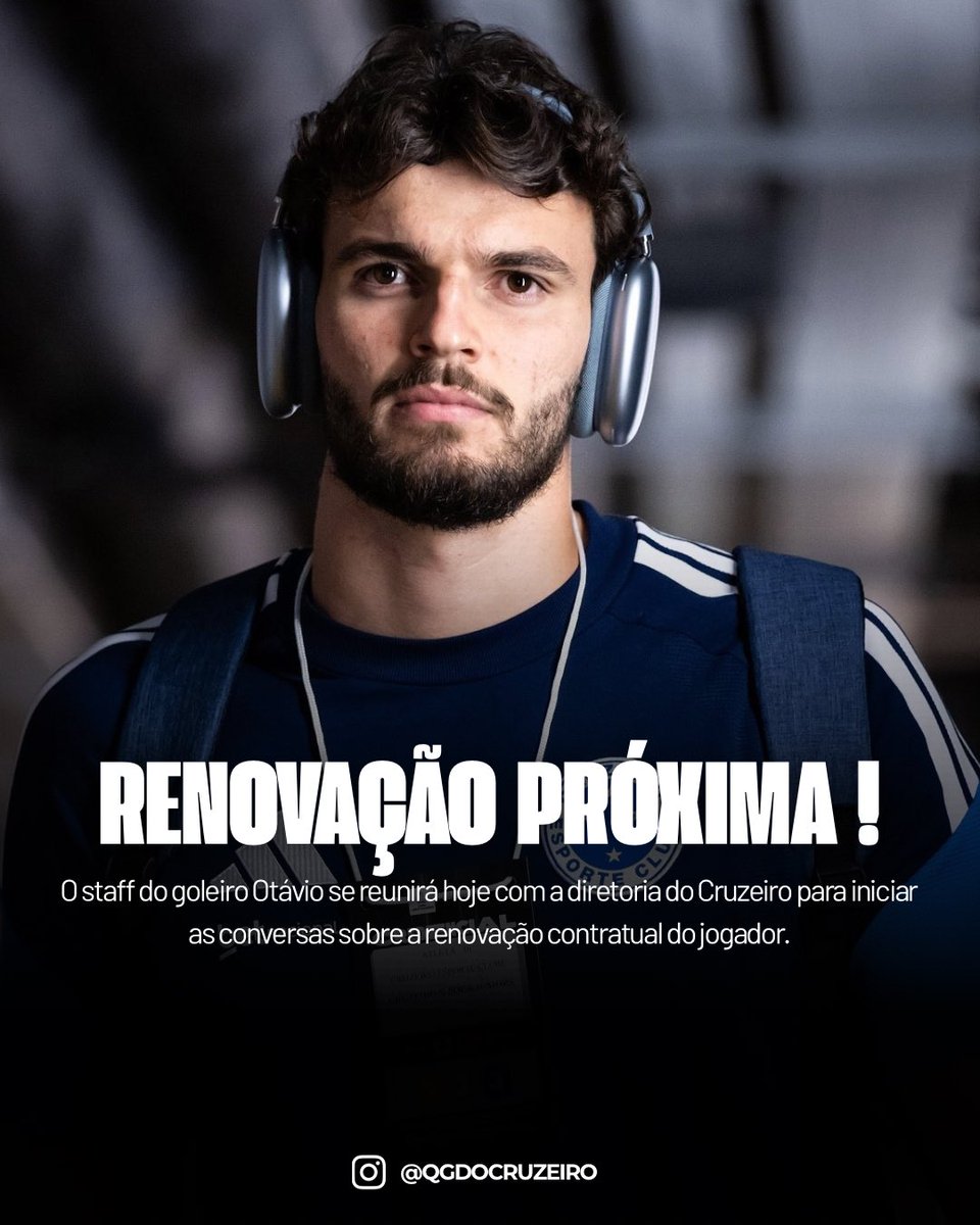 QGdoCruzeiro's tweet photo. ⚠️RENOVAÇÃO PRÓXIMA

O staff do goleiro Otávio se reunirá hoje com a diretoria do Cruzeiro para iniciar as conversas sobre a renovação contratual do jogador.

🗞️ @smoreira_victor https://t.co/FbkJmSNJOt