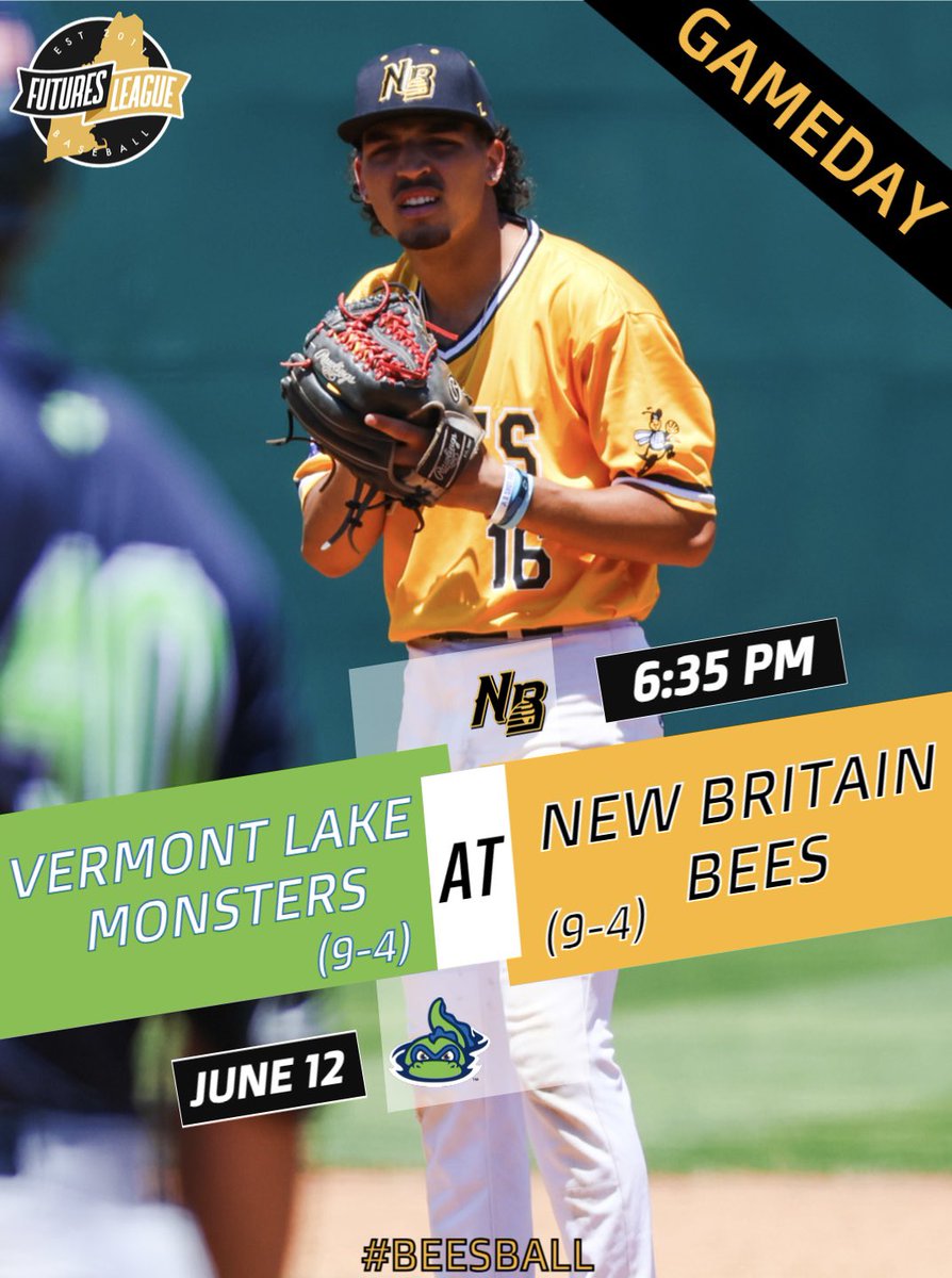 NewBritainBees's tweet photo. ⚾️𝙂𝘼𝙈𝙀𝘿𝘼𝙔⚾️

Starting off a three game series against Vermont with both teams tied for the best record in the league!

🆚: @VTLakeMonsters 🐉
⏰: 6:35 PM
🏟️: New Britain Stadium
📺: https://t.co/Vp01wyjkG3
📈: https://t.co/Pgnqr6NTOA

#GoBees | #FuturesLeague https://t.co/kgBeJJ4JJf