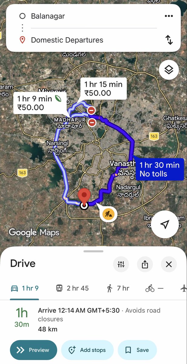 Nandirudrudu's tweet photo. Pendurthi to Bhogapuram toll road one hour chipistundi. 

Atu itu ga 47 kms undi. 

Same length as Balanagar to Shamshabad airport. 

Ee lekkana Hyderabad north odu evadu Airport ki vellatleda? 

Mi inti pakkana kattala enti airport? https://t.co/B99vcS88AL
