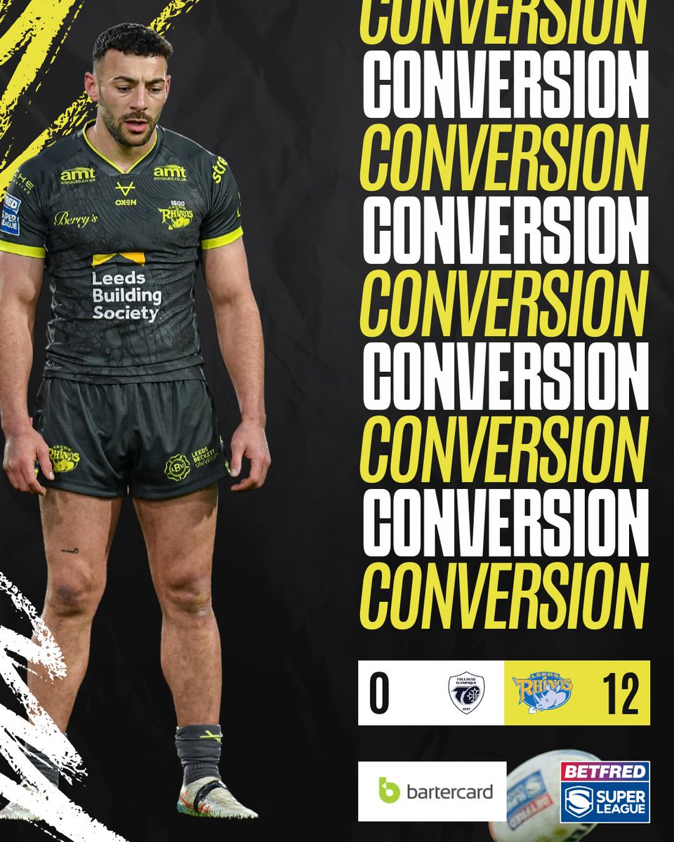 leedsrhinos's tweet photo. Jake Connor slots over the conversion from wide out to extend the Rhinos lead
Toulouse Olympique  0 - 12 Rhinos 2' https://t.co/B8dUrZecuE