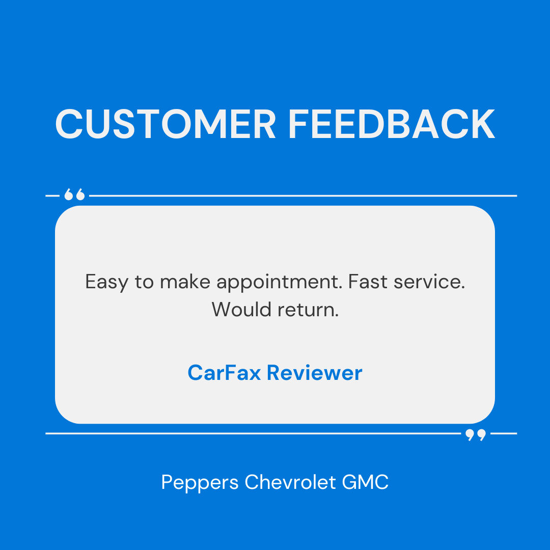 PeppersAuto's tweet photo. Thank you for your positive feedback! We’re thrilled to hear that you found it easy to schedule an appointment and received fast service at Peppers Chevrolet GMC. We look forward to welcoming you back for your next visit! https://t.co/RO5IPRy9E9