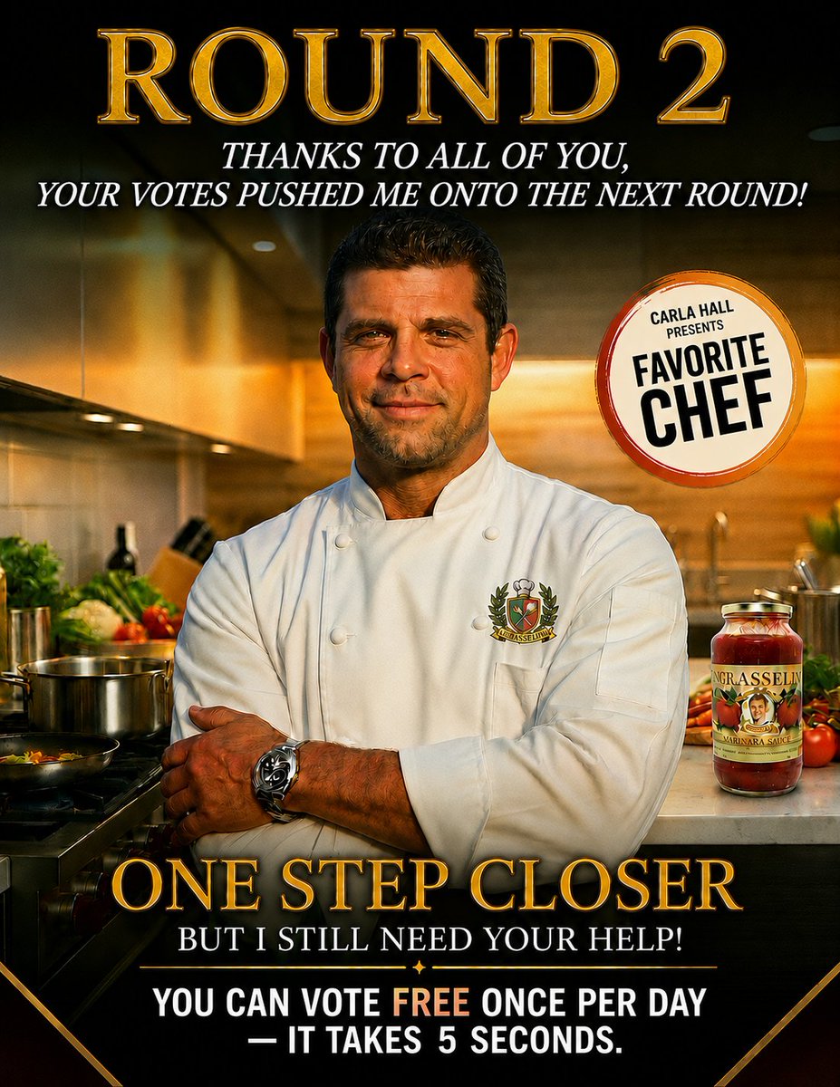GlobalRealPro's tweet photo. 🏆 *ROUND 2!* 🏆

Thanks to all of you, your votes pushed our own, Peter Ingrasselino, into the next round of Carla Hall's Favorite Chef! 

We're one step closer, but he still needs your help. You can vote FREE once per day and it only takes 5 seconds.

👉 https://t.co/l1Z6WoQ3iX https://t.co/CInblokjng