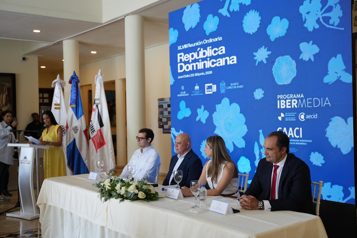 DGCINERD's tweet photo. Desde el Ministerio @MiculturaRD llevamos a cabo la rueda de prensa oficial donde se abordaron los temas donde la República Dominicana será sede de la 48ª reunión ordinaria de la
CAACI e IBERMEDIA 2026.

#CAACIRD #IBERMEDIARD #DGCINE #ElCineDominicanoSomosTodos https://t.co/u6zUNlbEWC