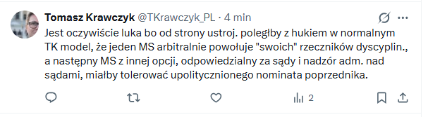 TKrawczyk_PL's tweet photo. @kili_mkili @jzsjablonski @Adbodnar @w_zurek Za to art. 2 KRP (prawidłowo wykładany) gwarantuje, że jeśli za sądy odpowiada MS w ramach nadzoru admin. (polit / konstyt) to sytuacja gdy sobie działa na jego niekorzyść upolityczniony rzecznik dyscyp. od poprzedniego MS koło prawidłowej legislacji nie leżała. END. https://t.co/UrTPgrWfoD