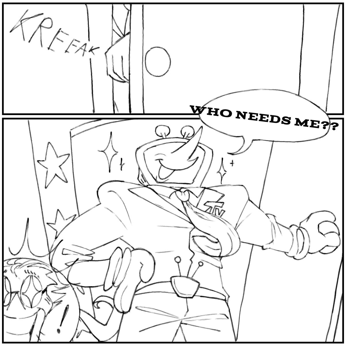 BuckCow's tweet photo. heres the comic i spent so long on, this was meant to be for the anniversary of chapters 3+4(mostly 3) but i kept getting into other projects and yeah #spamtenna
1/3 https://t.co/y5ba2nKMgv