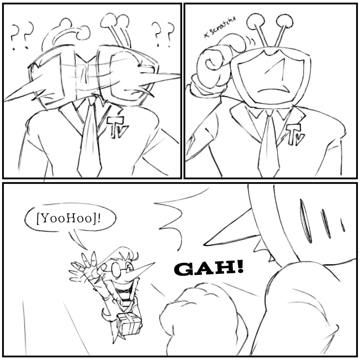 BuckCow's tweet photo. heres the comic i spent so long on, this was meant to be for the anniversary of chapters 3+4(mostly 3) but i kept getting into other projects and yeah #spamtenna
1/3 https://t.co/y5ba2nKMgv