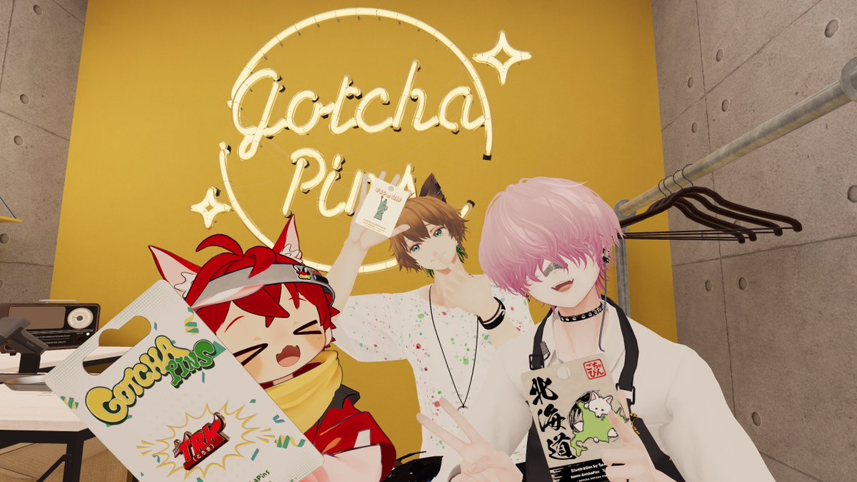 TRK_vrc's tweet photo. おはとろー('ω')ノ

新設の『ごちゃぴん 』さんのピンズは忖度無しで素晴らしいクオリティです！！
個人的には、撮影中に動き沢山褒められて気分アゲでした( ･´ｰ･｀)

#VRChat #GotchaPins https://t.co/5CuDKmY9Ht