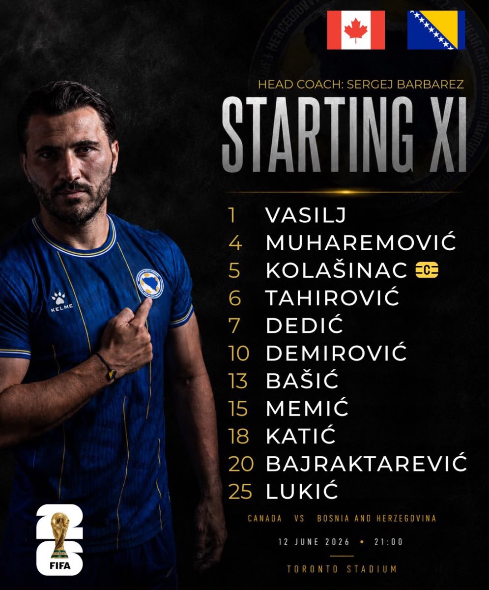Nogometas1's tweet photo. Le XI de départ pour la Bosnie !!! 

Dzeko trop juste pour débuter le match sera sur le banc https://t.co/1YnunrBfS9