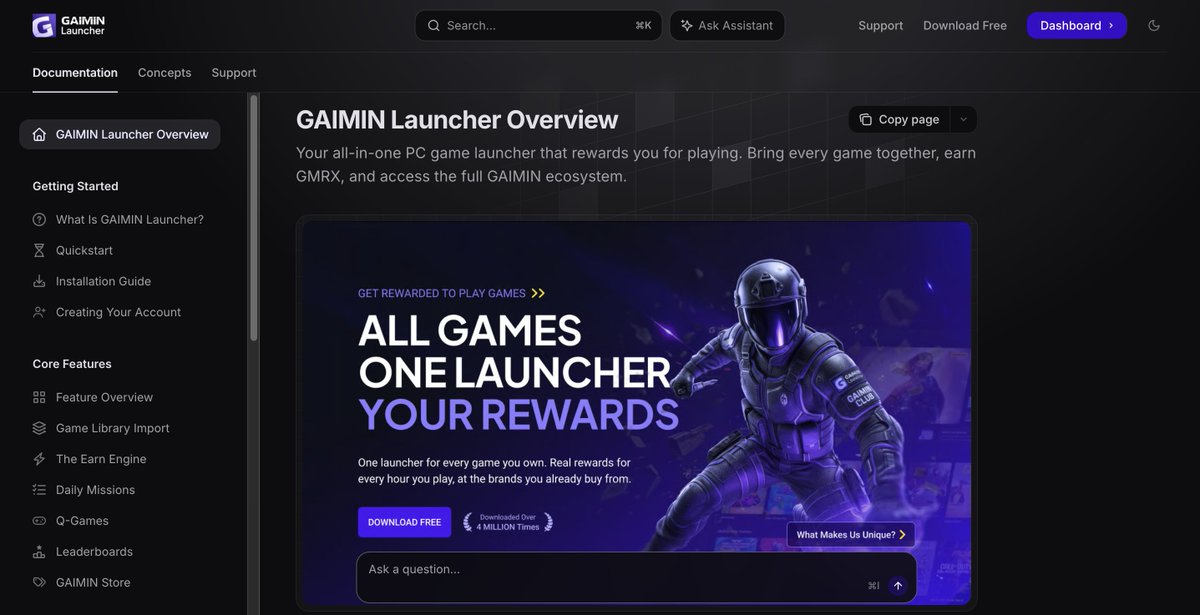 GAIMIN's tweet photo. 📚 The official GAIMIN Documentation Hub is now LIVE.

Looking for information on the GAIMIN Launcher, GAIMIN Club, GMRX, wallets, referrals, withdrawals, or getting started?

Now there's a single place for all of it.

🎮 Launcher Guides 
🏆 GAIMIN Club 
💰 GMRX & Rewards 
🔐 Wallets & Withdrawals 
❓ FAQs & Support

As the ecosystem grows, this will continue to be the official source of truth for everything GAIMIN.

👉 Explore it now: https://t.co/oMI2XrLrjl