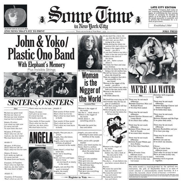 groovyhistory's tweet photo. June 12, 1972 - Some Time in New York City, a studio album by John Lennon, Yoko Ono and Elephant's Memory, and paired with the live album Live Jam featuring Frank Zappa &amp; the Mothers of Invention, is released as a double album in the U.S... https://t.co/9pukPezYTY #todayinhistory https://t.co/WoNxohIVKB