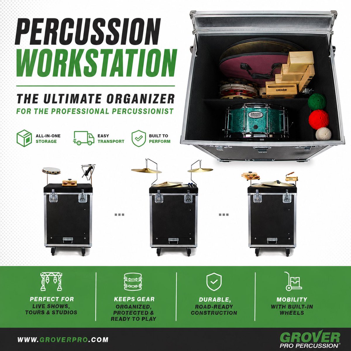 GroverProPerc's tweet photo. Store it. Transport it. Perform from it.
The Grover Pro Percussion Workstation keeps your gear organized, protected, and ready for every rehearsal, concert, and tour. The ultimate all-in-one solution for today’s professional percussionist.
https://t.co/fec1cKy2VT
#workstation https://t.co/aXnrNYYU3s