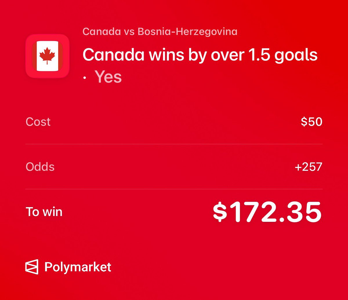 ETB3ts's tweet photo. My first World Cup bet

Oh Canada oh Canada https://t.co/wh09A9KpZc