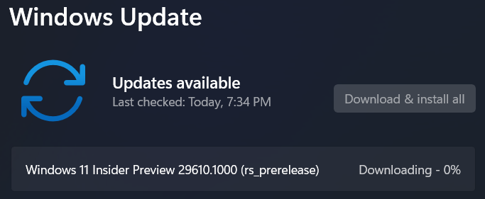 ErikMoreau's tweet photo. #Flighting Windows 11 Build 29610.1000 in the #Experimental Channel (Future Platforms) @windowsinsider @DJ_EddieL @NorthFaceHiker @JenMsft @marcusash @maisondasilva @megahoch @brandonleblanc @JamesvandenBerg @aavdberg #areyouflightingyet #WindowsInsiders https://t.co/d3B6dt5HtR https://t.co/k6x9bvGZAK