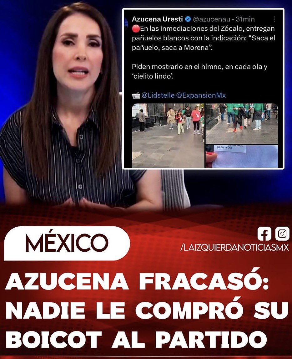 RiosAnaMa's tweet photo. SE LE CAYÓ EL SHOW...
"Chayucena" Uresti fracasó en su intento de boicotear la inauguración y primer partido de México en la Copa Mundial. Desde su cuenta personal informó que estaban entregando pañuelos blancos en las inmediaciones del Zócalo con la indicación: "Saca el pañuelo, saca a Morena". Se sumó a la estrategia golpista del evasor Salinas Pliego, pero la afición los mandó por un tubo, quedando en ridículo.
