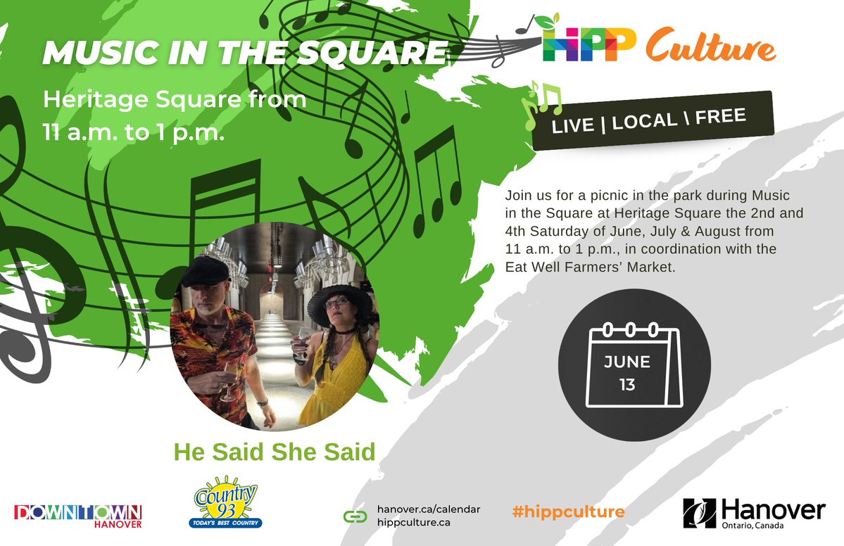 TownofHanover's tweet photo. 🎶🌳 Music in the Square is BACK! 🌳🎶
Join us at Heritage Square for a summer of rhythm and community vibes!

🗓️ Every 2nd &amp; 4th Saturday | 11 a.m. – 1  p.m.
📍 June, July &amp; August

🎷 Coming up: July 13 – He Said She Said 

📅 More events: https://t.co/p7A10qvrDI https://t.co/lrdoybMrdP
