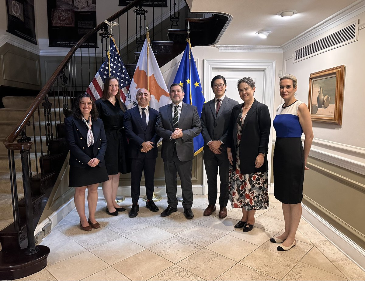 ecsavva's tweet photo. A pleasure to host today a Southern Europe Class group from the 🇺🇸 State Dept’s National Foreign Affairs Training Center, led by Southern Europe Course Instructor @SonerCagaptay. A good opportunity to brief them on the foreign policy of 🇨🇾, followed by an excellent discussion. https://t.co/BonKrNovPe