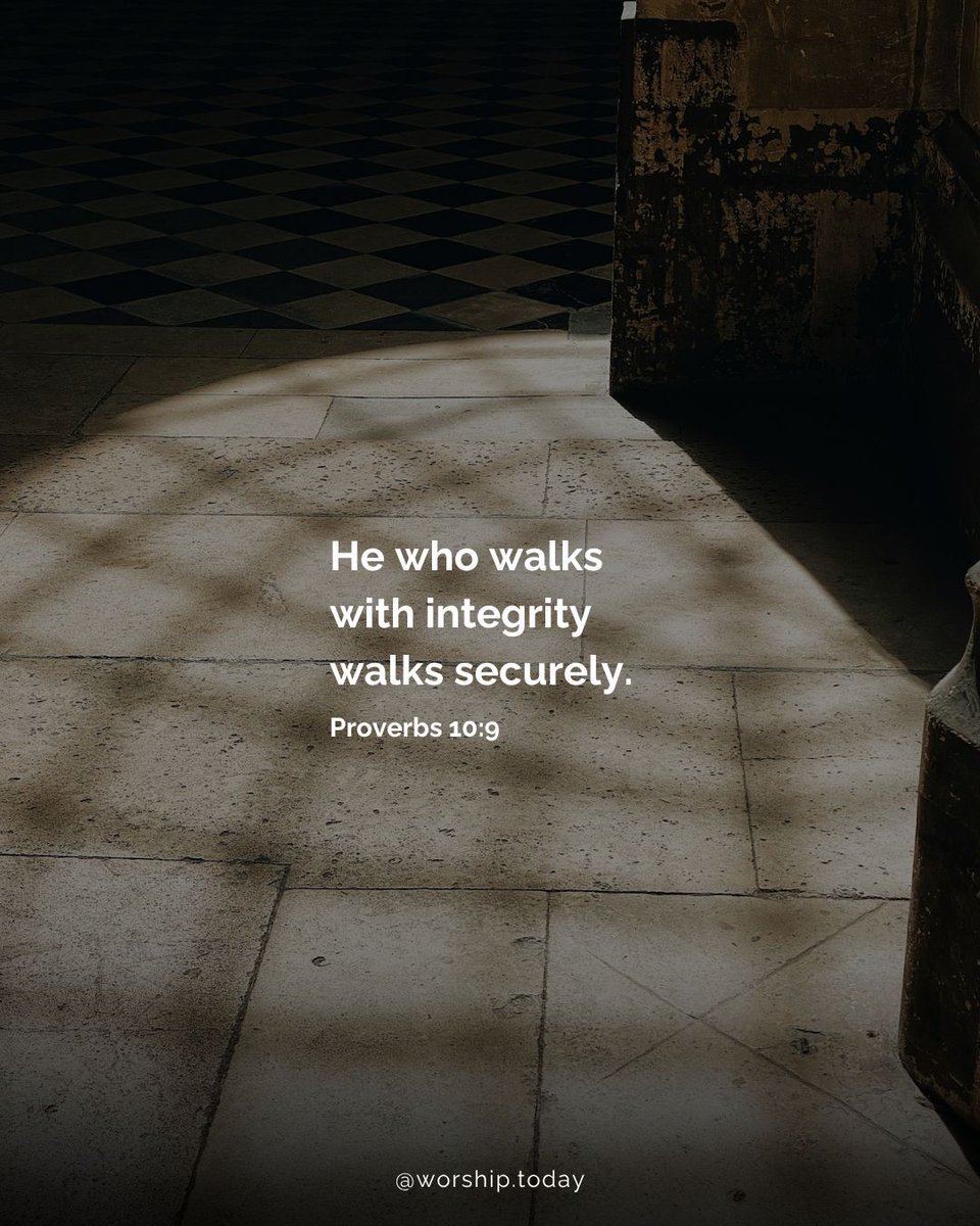 WorshipTodayOff's tweet photo. He who walks with integrity walks securely,
But he who perverts his ways will become known. 
Proverbs 10:9

#Bible #Proverbs https://t.co/2l24aXNets
