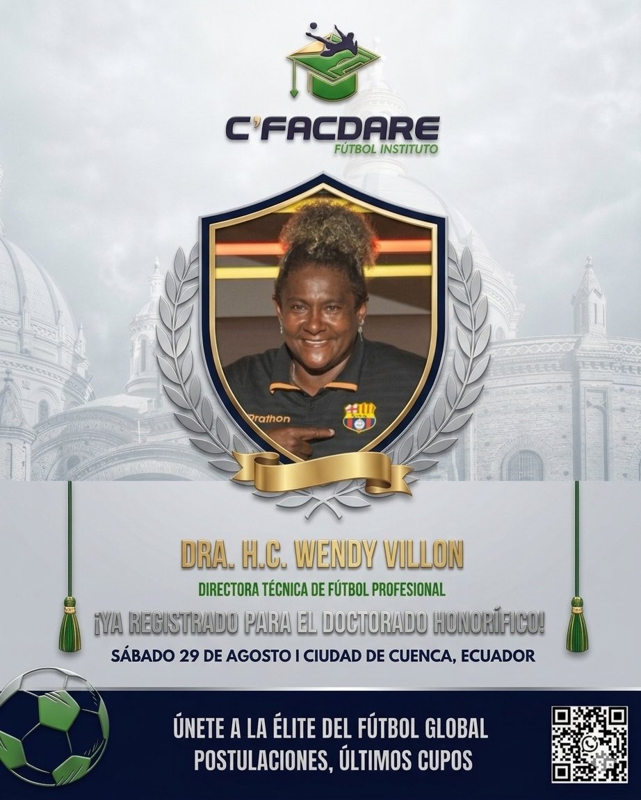 cfacdare_ec's tweet photo. 𝗨𝗻𝗶𝗲𝗻𝗱𝗼 𝗳𝘂𝗲𝗿𝘇𝗮𝘀 𝗰𝗼𝗻 𝗹𝗼𝘀 𝗴𝗿𝗮𝗻𝗱𝗲𝘀 𝗱𝗲𝗹 𝗳ú𝘁𝗯𝗼𝗹: ¡𝗗𝗿𝗮. 𝗛.𝗖. 𝗪𝗲𝗻𝗱𝘆 𝗩𝗶𝗹𝗹𝗼𝗻 𝘀𝗲 𝘂𝗻𝗲 𝗮 𝗖'𝗙𝗔𝗖𝗗𝗔𝗥𝗘! https://t.co/Plc7rz4hf4