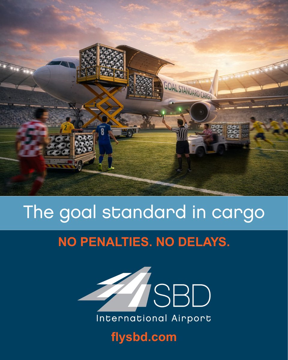 SBDAirport's tweet photo. NO PENALTIES. NO DELAYS. When major events demand speed, SBD International delivers. Low fees, world-class infrastructure, and strong cargo connections keep your shipments moving—without the congestion. Timing is everything. Stay ahead with SBD. #flysbd #aircargo #worldclass https://t.co/pOc2SqKtE9
