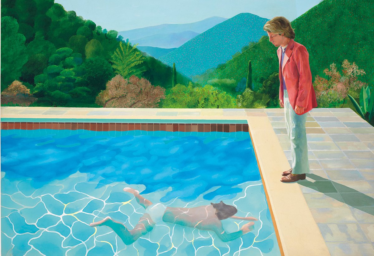 RobSaporito's tweet photo. David Hockney "Portrait of an Artist (Pool with Two Figures)", 1972. Acrylic on canvas. 84 x 120 in (213.5 x 305 cm). #davidhockney https://t.co/dJUVm1g4C3