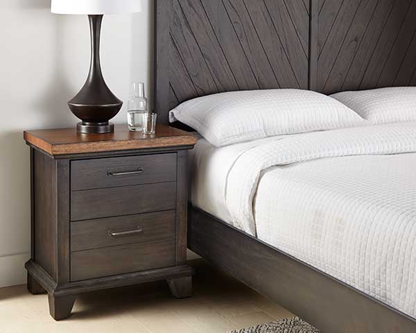 TriadLeasing's tweet photo. For those who desire a rustic, farmhouse-inspired bedroom, this farm style bed has a chocolate finish. It contrasts beautifully with the honey-smoke stained tops and cap rails. Look at the chevron pattern on the headboard and footboard. https://t.co/YxpuytlqXq